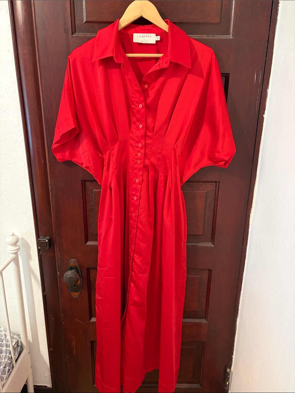 Exquise Red Button-Front Maxi Dress